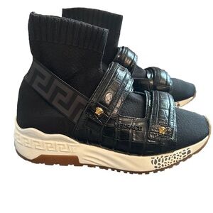 Versace St. Cocco NERO-ORO TRIBUTE Crocodile-Embossed High-Top Sneakers